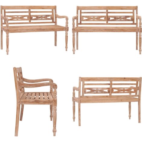 Panca Batavia 120 cm Bianco Slavato in Legno Massello di Teak - Panca in teak - Panca in legno massello