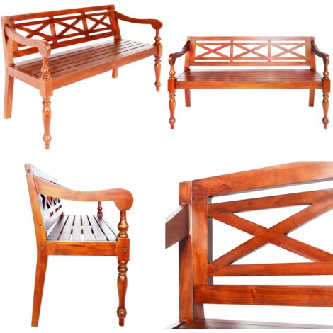 Panca Batavia 123 cm in Legno Massello di Mogano Marrone Scuro - Panca da interno - Panca Batavia