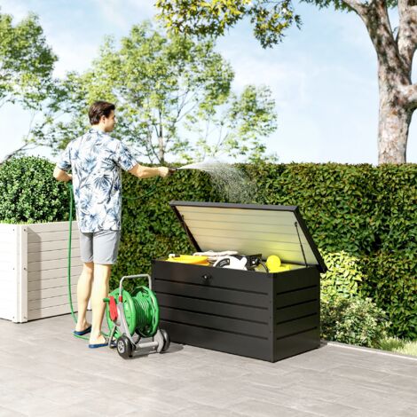 Panca Baule Contenitore da Giardino con Chiave, Cassapanca Moderna in Acciaio, Grigio, 120x62x62cm