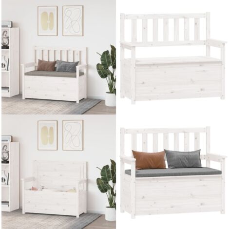 Panca Bianca 112,5x51,5x96,5 cm in Legno Massello di Pino - Scarpiera in legno - Panca portaoggetti