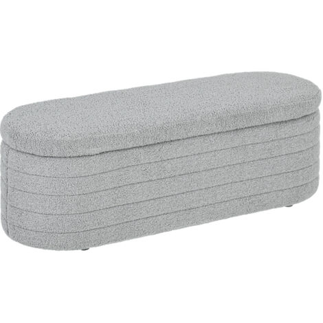 Panca Camera da Letto Imbottita, Panca Contenitore in Tessuto Teddy con Gambe  di Eucalipto per Ingresso, Corridoio e Soggiorno, 116x41x40.5cm, Grigio Chiaro
