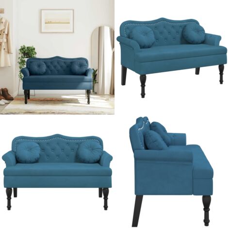Panca con Cuscini Blu 120,5x65x75 cm in Velluto - Seduta comoda - Velluto morbido