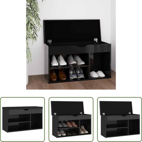 Panca con cuscino -  Panca Porta Scarpe Cuscino Nero Lucido 80x30x47cm Multistrato