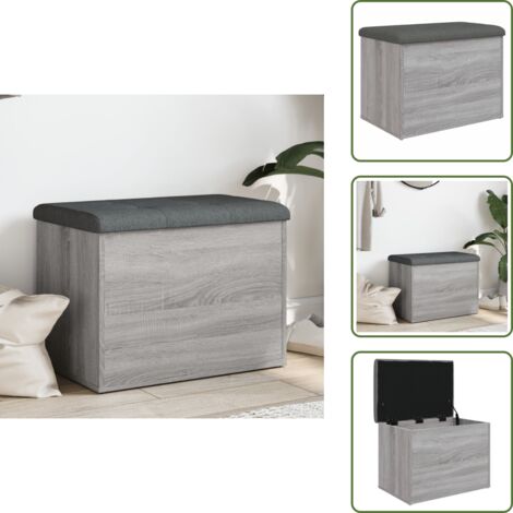 Panca con cuscino - vidaXL Panca Portaoggetti Grigio Sonoma 62x42x45 cm Legno Multistrato - Cuscino in gommapiuma