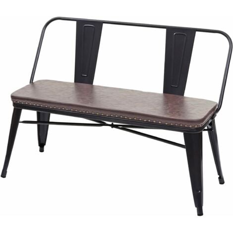 Panca con schienale 2 posti sala da pranzo design industriale in PVC marrone e metallo nero 040000063