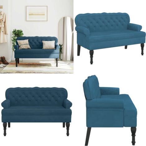 Panca con Schienale Blu 119,5x64,5x75 cm in Velluto - Seduta in velluto - Panca in velluto