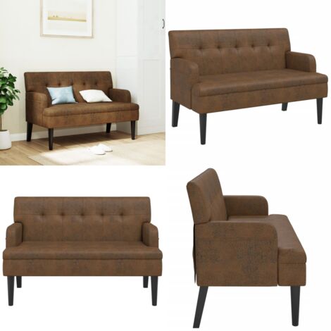 Panca con Schienale Marrone 112x65,5x75 cm in Scamosciato - Seduta comoda - Finta pelle scamosciata