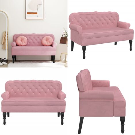 Panca con Schienale Rosa 119,5x64,5x75 cm in Velluto - Seduta comoda - Schienale a onda