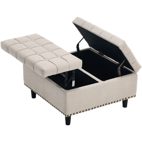 Panca contenitore 75x75x41cm, Seduta imbottita, portata 130kg, struttura in legno, pelle PU beige