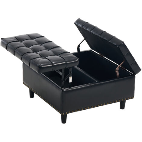 Panca contenitore 75x75x41cm, Seduta imbottita, portata 130kg, struttura in legno, pelle PU nero