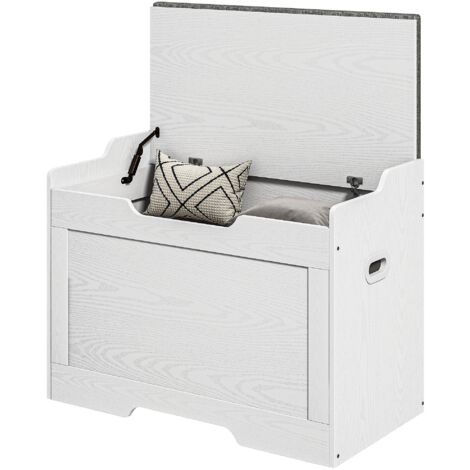 Panca Contenitore in Legno con Cuscino in Tessuto 103L 75x40x56cm Bianco