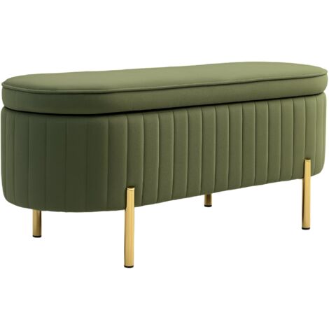 Panca Contenitore Ovale 108x44x43,5 cm da 72L in Tessuto Effetto Velluto Verde
