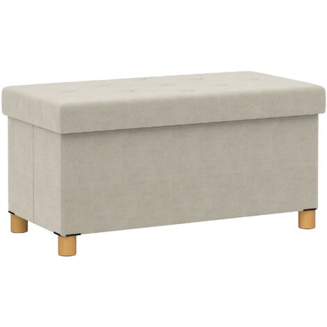 Panca Contenitore Pieghevole 67L 76x38x38cm Rivestimento Effetto Velluto Bianco Crema