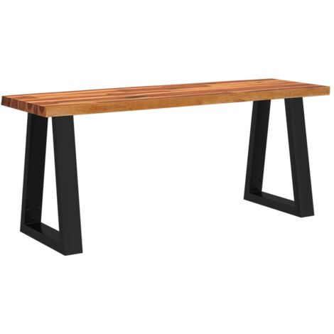 Panca da cucina design industriale 110 cm in legno massello di acacia marrone gambe a U in acciaio DEC024698