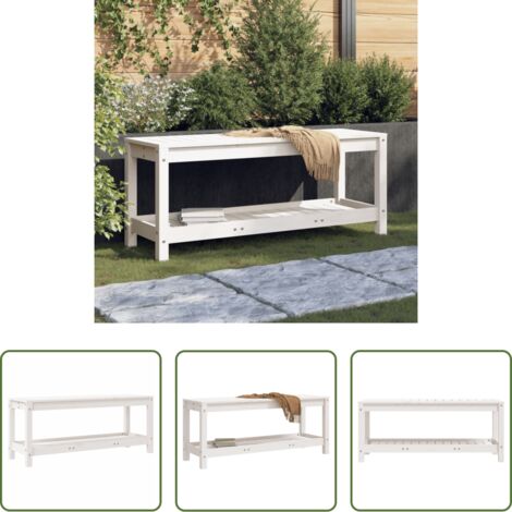 Panca da esterno -  Panca da Giardino Bianca 108x35x45 cm Legno Massello di Pino