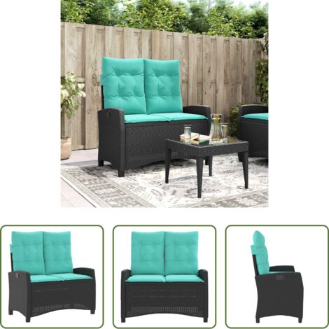 Panca da esterno -  Panca Reclinabile da Giardino con Cuscini Nera in Polyrattan