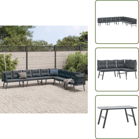 Panca da esterno - vidaXL Set Panche Giardino Cuscini 4pz Nere Acciaio Verniciato Polvere - Panca in acciaio