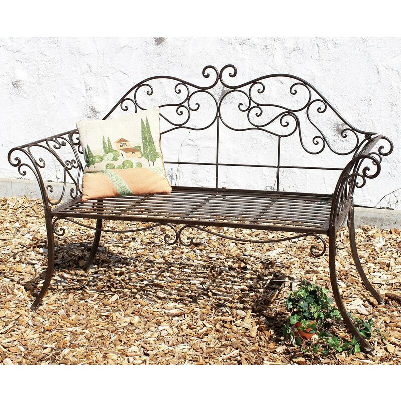 Dandibo - Panchina da giardino in metallo marrone resistente alle intemperie 146 cm 2 posti Park Bench 111183 Panchina in ferro antico Giardino Antico