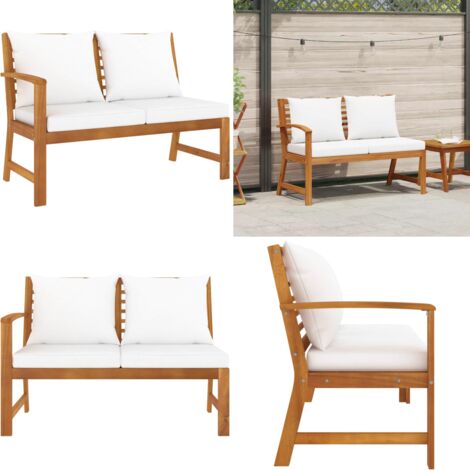 Panca da Giardino 114,5 cm con Cuscino Crema in Legno di Acacia - Panca in legno - Panca da esterno