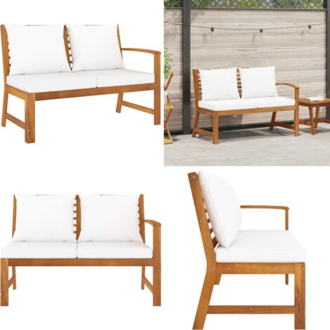 Panca da Giardino 114,5 cm con Cuscino Crema Massello di Acacia - Panca in legno - Panca in acacia