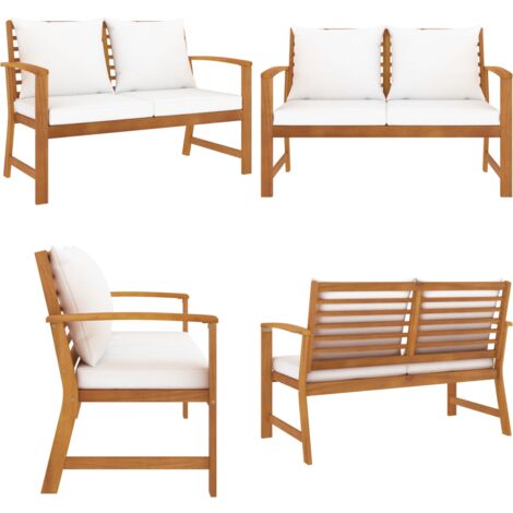 Panca da Giardino 120 cm con Cuscino Crema in Legno di Acacia - Panca in legno - Panca da esterno