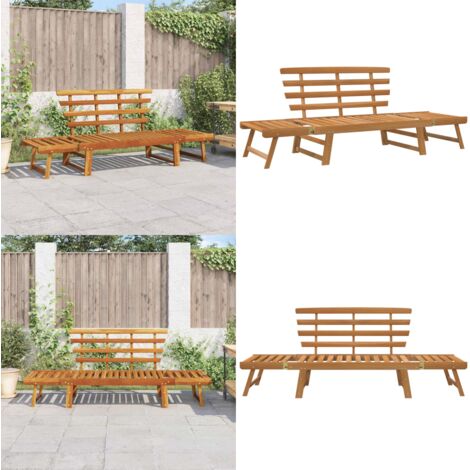 Panca da Giardino 2-in-1 190 cm in Legno Massello di Acacia - Lettino sdraio - Panca sdraio