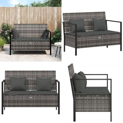 Panca da Giardino a 2 Posti con Cuscini in Polyrattan Grigio - Seduta da esterno - Cuscini per seduta