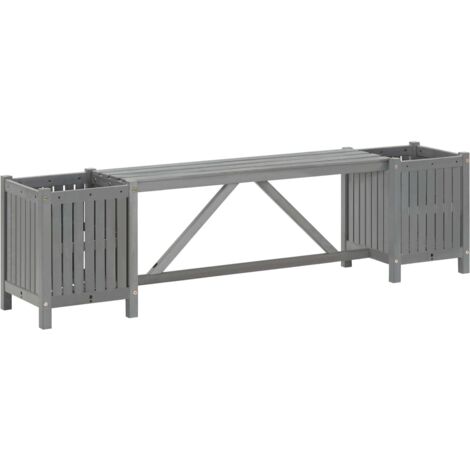 Panca da giardino arredo da esterno terrazza con 2 fioriere 150 cm legno di acacia grigio 020011340
