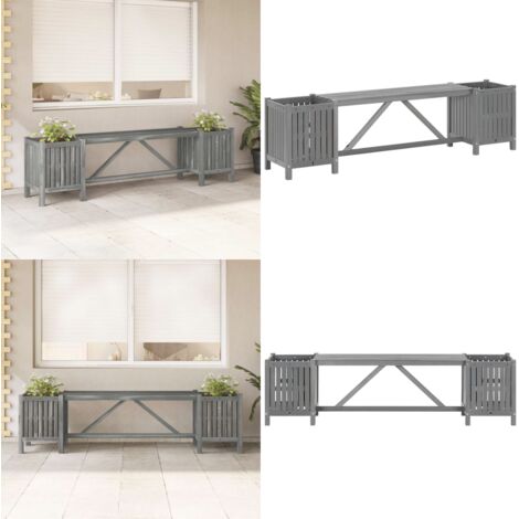 Panca da Giardino con 2 Fioriere 150cm Legno di Acacia Grigio - Panca in legno - Fioriere da giardino