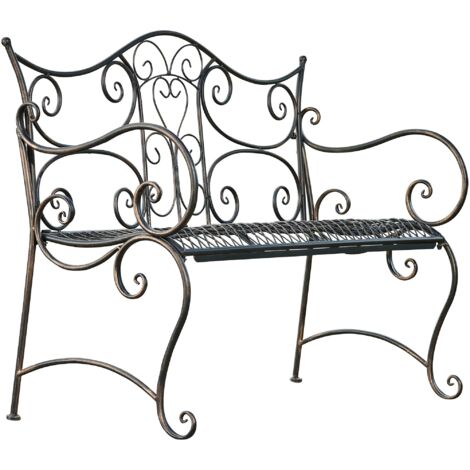 Panca da giardino con braccioli dal design rustico larghezza 113 cm in metallo bronzo 100002942