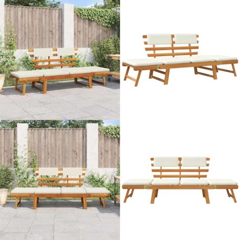 Panca da Giardino con Cuscini 2-in-1 190 cm in Massello Acacia - Lettino sdraio - Lettino sdraio 2 in 1
