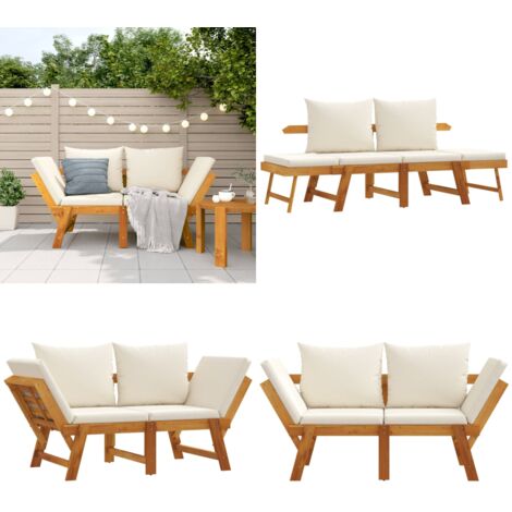 Panca da Giardino con Cuscini 2-in-1 in Legno di Acacia - Divano letto - Legno acacia