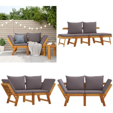 Panca da Giardino con Cuscini 2-in-1 in Legno di Acacia - Divano letto - Panca 2 in 1