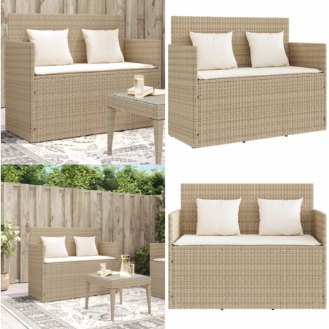 Panca da Giardino con Cuscini Beige in Polyrattan - Cuscino da giardino - Rattan