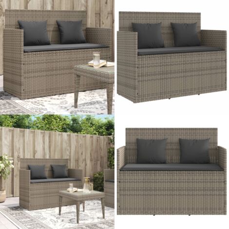 Panca da Giardino con Cuscini Grigia in Polyrattan - Cuscino da seduta - Cuscino da giardino