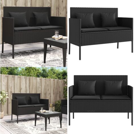 Panca da Giardino con Cuscini Nera in Polyrattan - Cuscino da giardino - Rattan PE