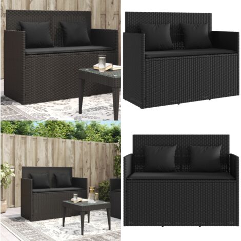 Panca da Giardino con Cuscini Nera in Polyrattan - Cuscino da seduta - Cuscino da giardino