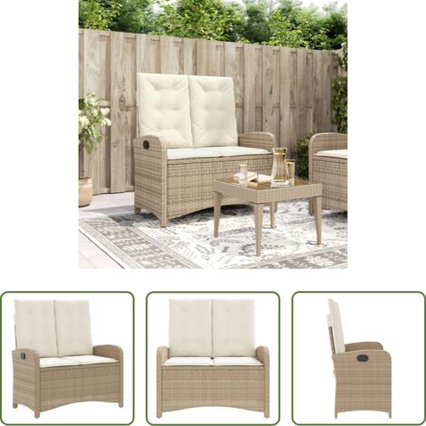 Panca da giardino con cuscini -  Panca Reclinabile da Giardino con Cuscini Beige in Polyrattan