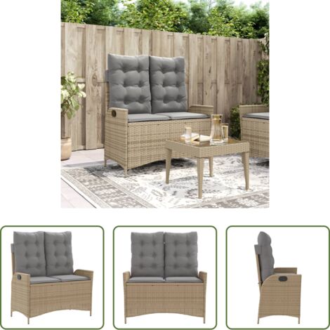 Panca da giardino con cuscini -  Panca Reclinabile da Giardino con Cuscini Beige in Polyrattan