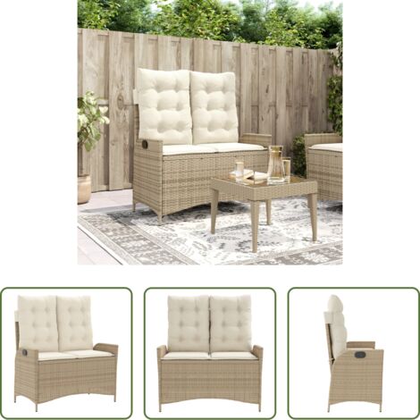 Panca da giardino con cuscini -  Panca Reclinabile da Giardino con Cuscini Beige in Polyrattan