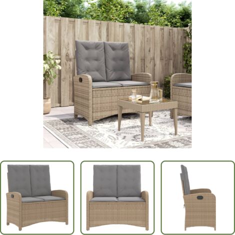 Panca da giardino con cuscini -  Panca Reclinabile da Giardino con Cuscini Beige in Polyrattan