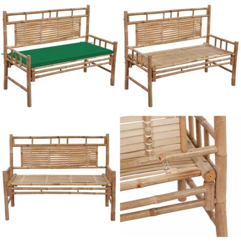 Panca da Giardino con Cuscino 120 cm in Bambù - Panca esterna - Cuscino da giardino