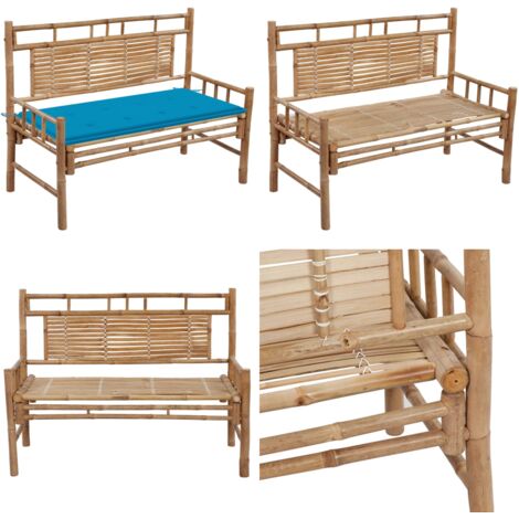 Panca da Giardino con Cuscino 120 cm in Bambù - Panca esterna - Cuscino impermeabile