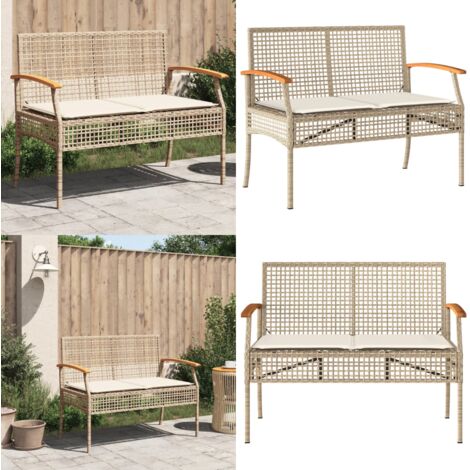Panca da Giardino con Cuscino Beige Polyrattan e Legno Acacia - Seduta da esterno - Cuscino da seduta