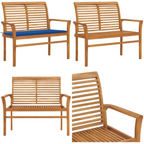 Panca da Giardino con Cuscino Blu Reale 112 cm in Legno di Teak - Panca in teak - Panca da giardino con cuscino