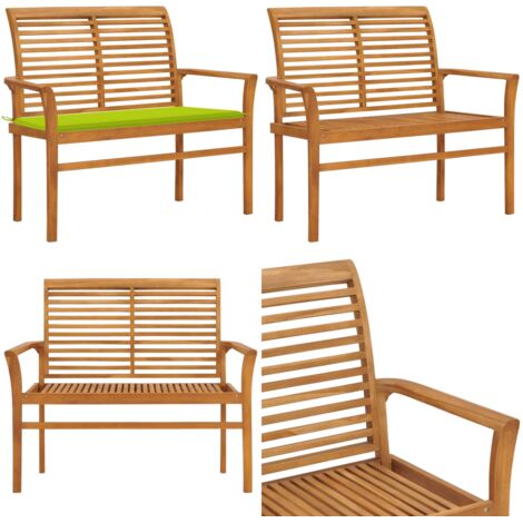 Panca da Giardino con Cuscino Verde Brillante 112 cm Legno Teak - Panca in teak - Panca da giardino con cuscino
