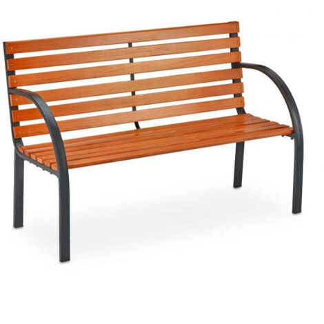 Panca da giardino con struttura in acciaio e legno marrone scuro