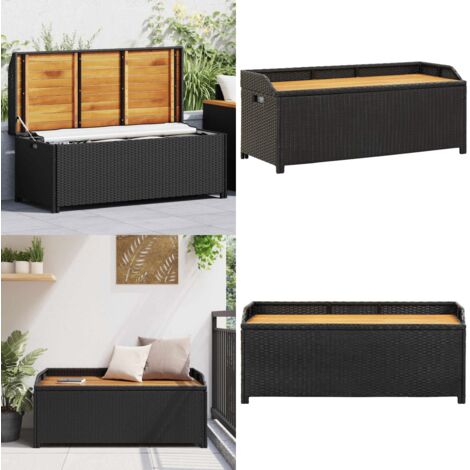 Panca da Giardino con Vano Portaoggetti 120 cm Polyrattan Nera - Vano portaoggetti - Polyrattan