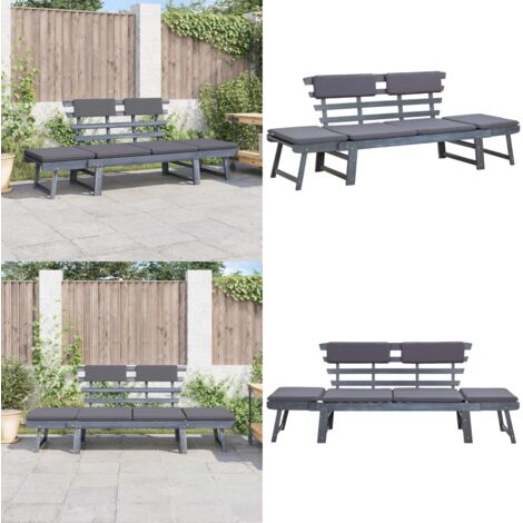 Panca da Giardino Cuscini 2-in-1 190cm Massello d'Acacia Grigio - Lettino sdraio - Lettino sdraio 2 in 1
