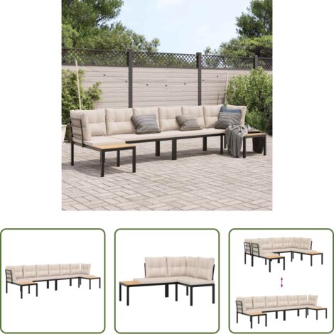 Panca da giardino -  Divani Giardino con Cuscini 4pz Neri Acciaio Verniciato Polvere